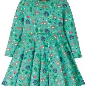 Frugi Green Woodland Deer Nature Print Dress Sz 5-6
